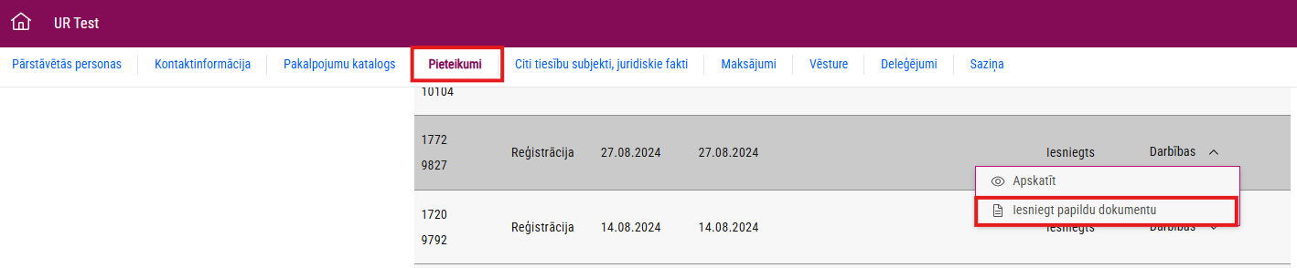 Papildu dokumentu iesniegšana