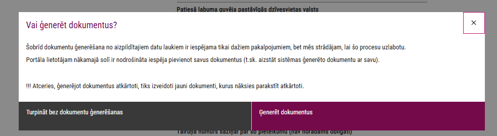 Dokumentu ģenerēšanas paziņojums