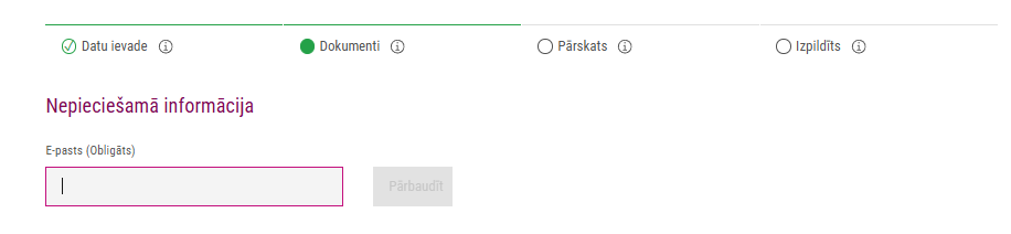 Datu lauks "Nepieciešamā informācija".