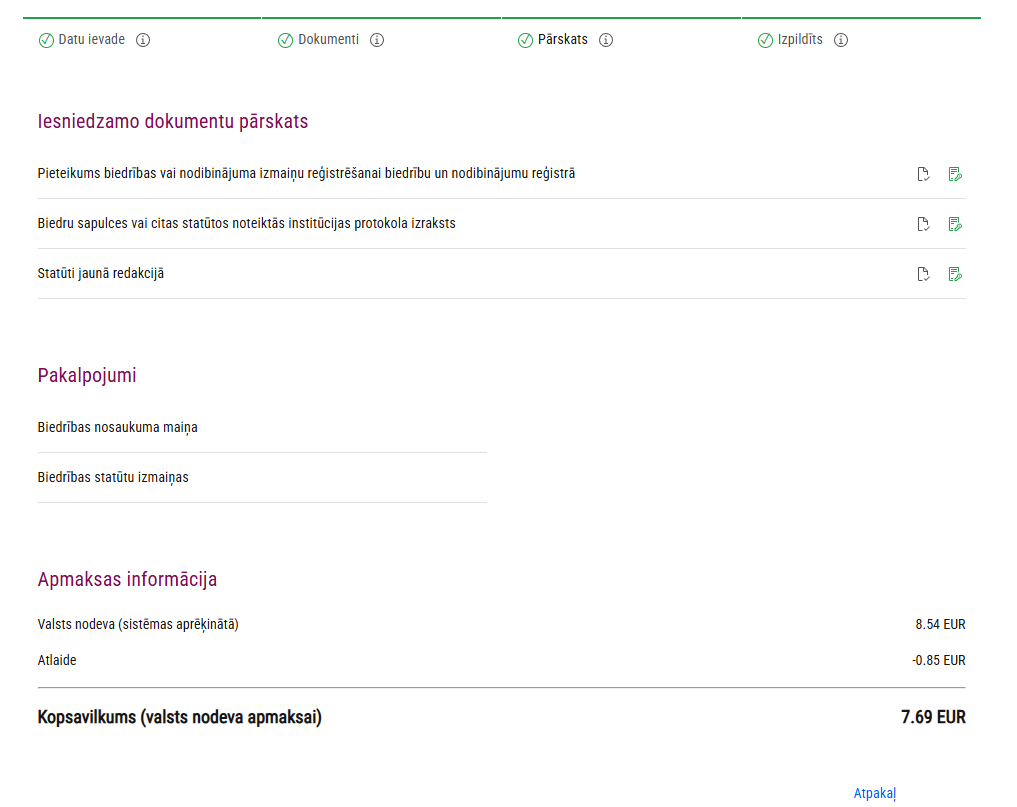 Izpildītā pakalpojuma pārskats