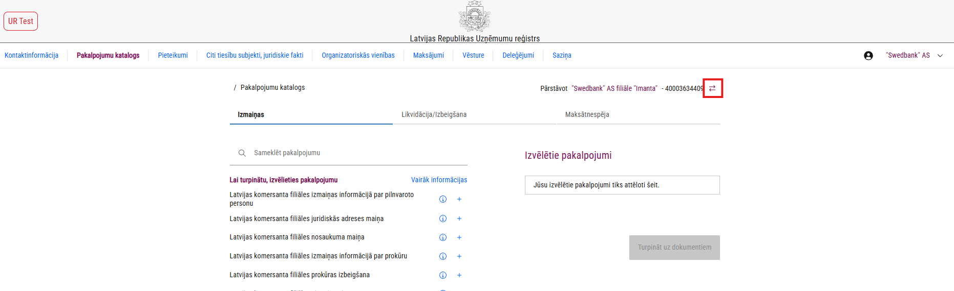 Pārslēgšanās no organizatoriskās vienības uz pamatsubjektu