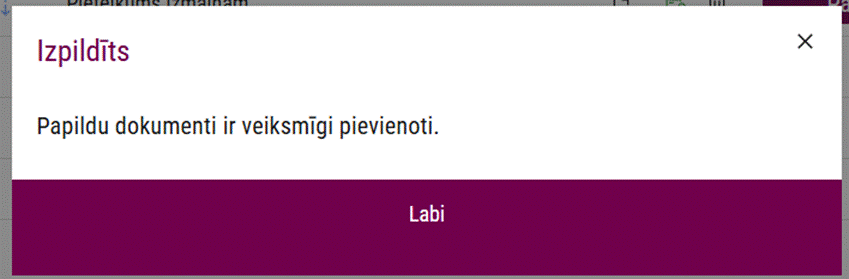 Paziņojums par dokumentu iesniegšanu