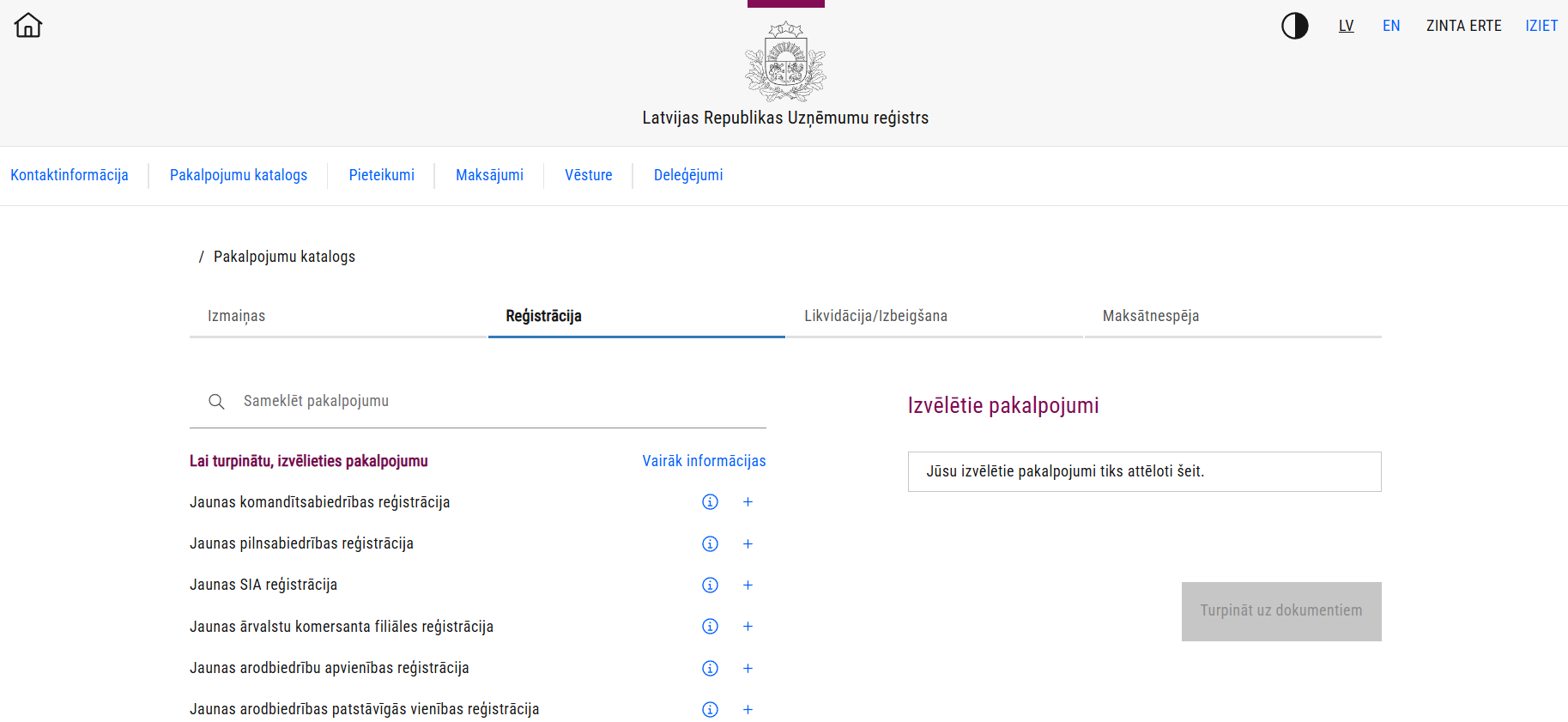 Pakalpojumu katalogs fiziskai personai