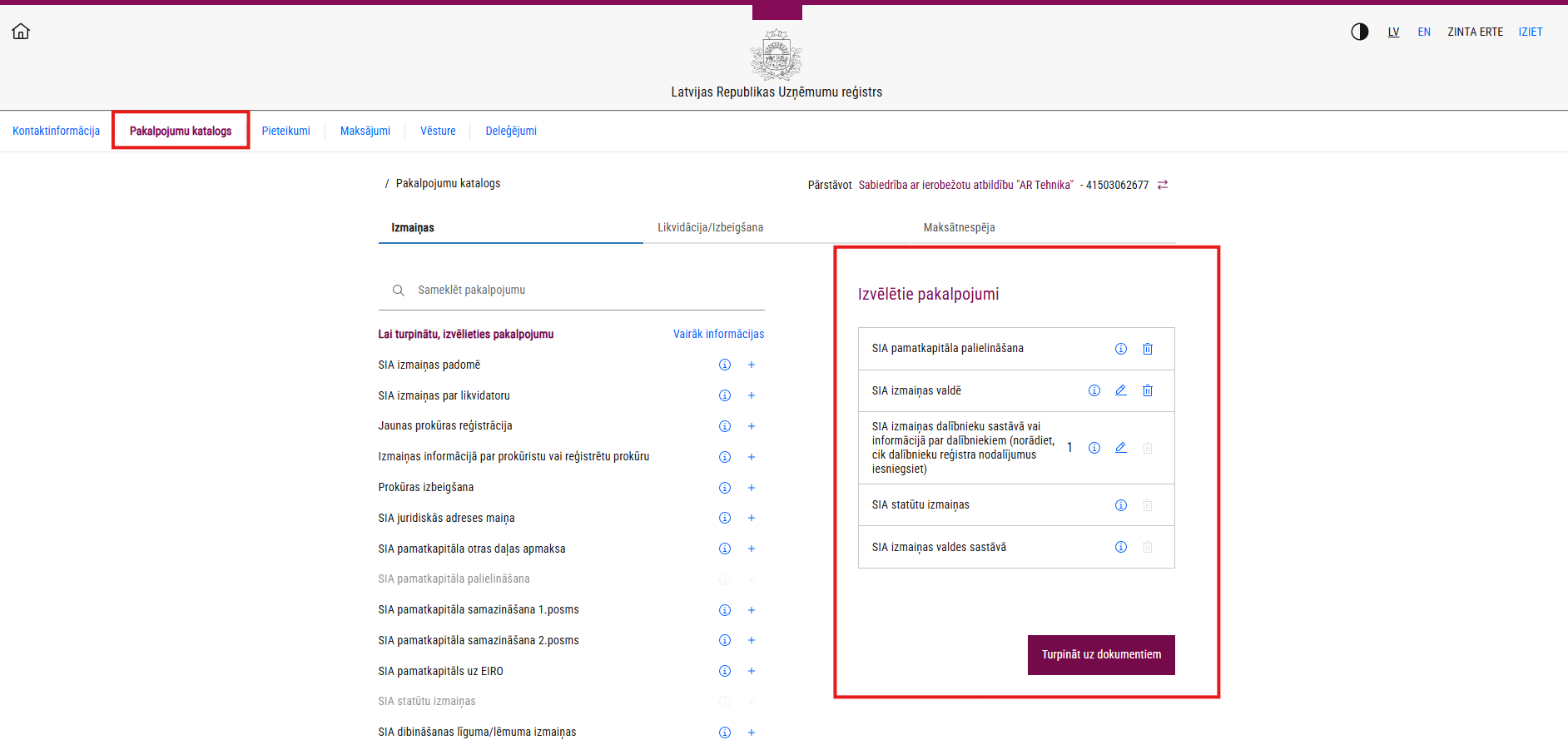 Pakalpojumu grozs ar pakalpojumiem